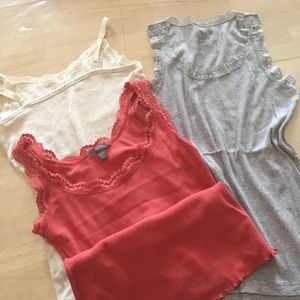 3 Lace rib tank tops bundle beige grey coral